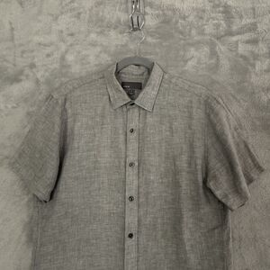 Vince Mens Linen Shirt M Gray Short Sleeve Button Down Designer